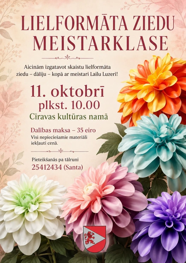 Lielformāta ziedu meistarklases afiša