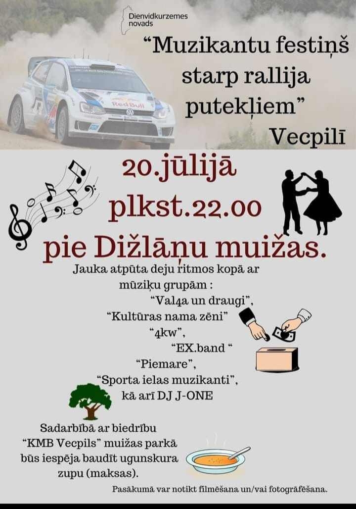 Muzikantu festiņš starp rallija putekļiem