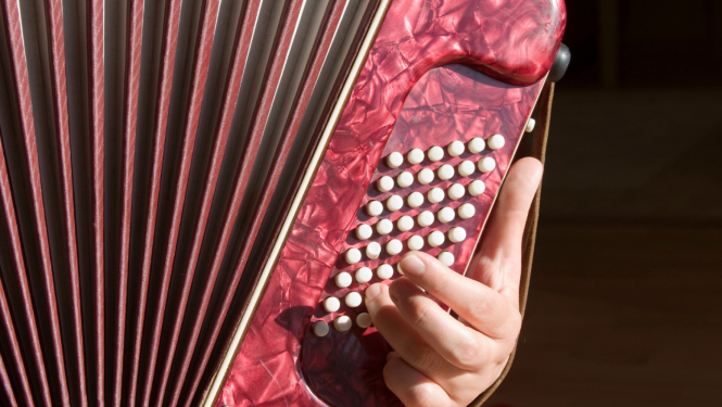 Rokās tiek turēts akordeons