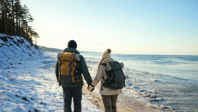Romantiska pastaiga pie Ulmeles stāvkrasta jūra Pāvilosta Dienvidkurzeme